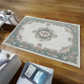 Royal Cream and Green Hand Tufted Wool Traditional Rug - Pendle Village Furniture